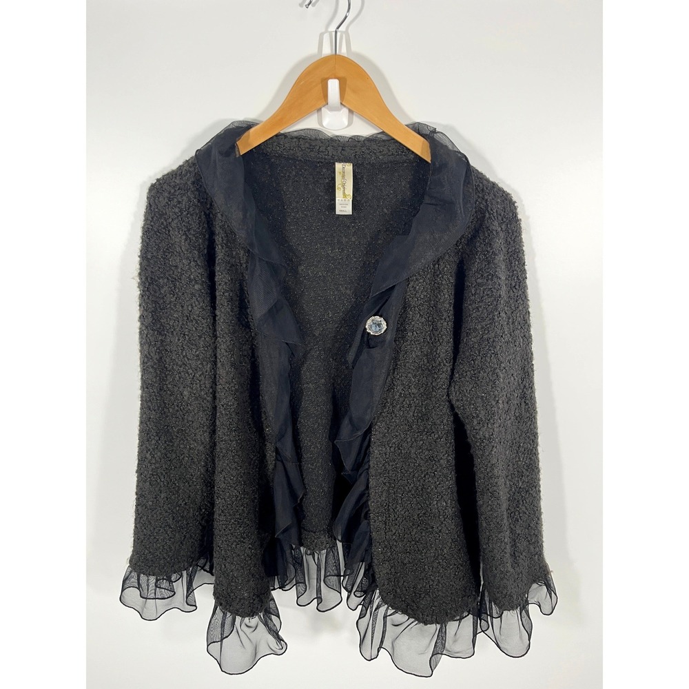 Whimsigoth Witchy Dark Fairy Womens Cardigan S Grey Ruffle Whimsical Artsy‎